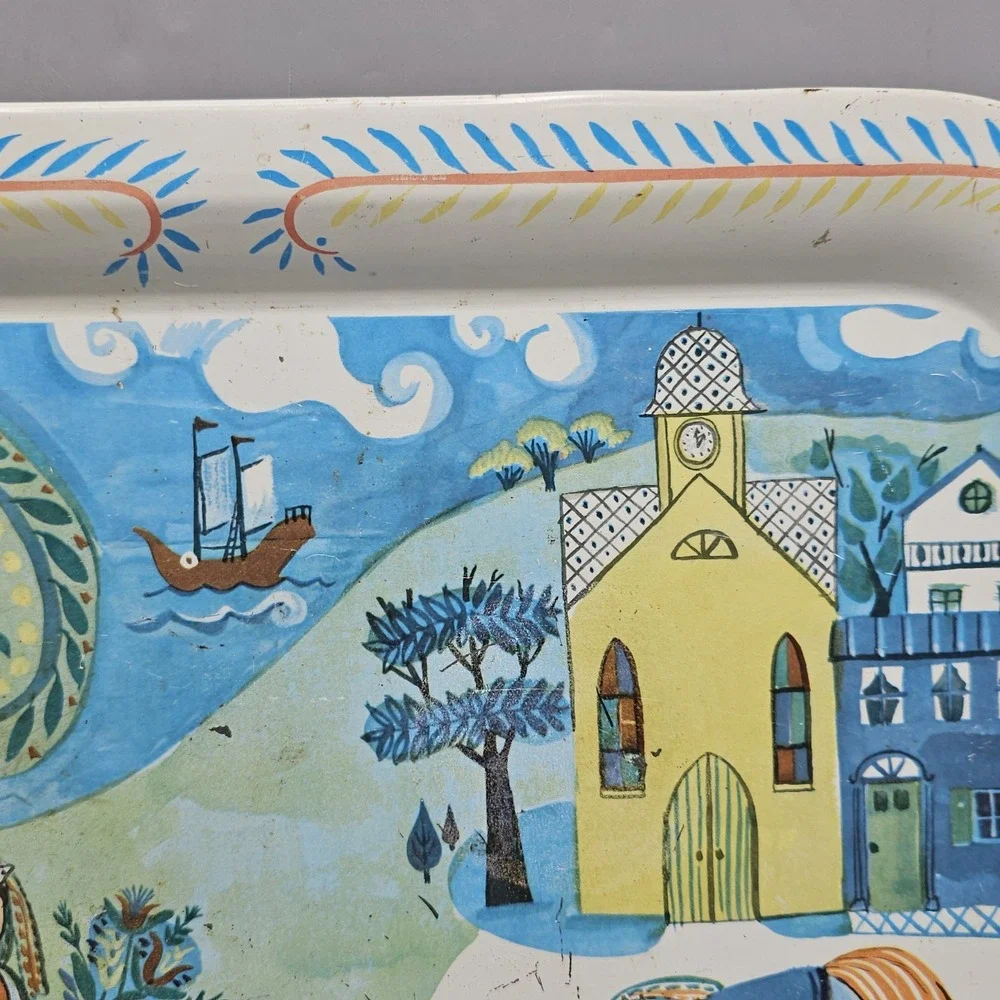 Vintage 60s Metal Tin TV Tray Costal Gardening Cottagecore Village Folkart
